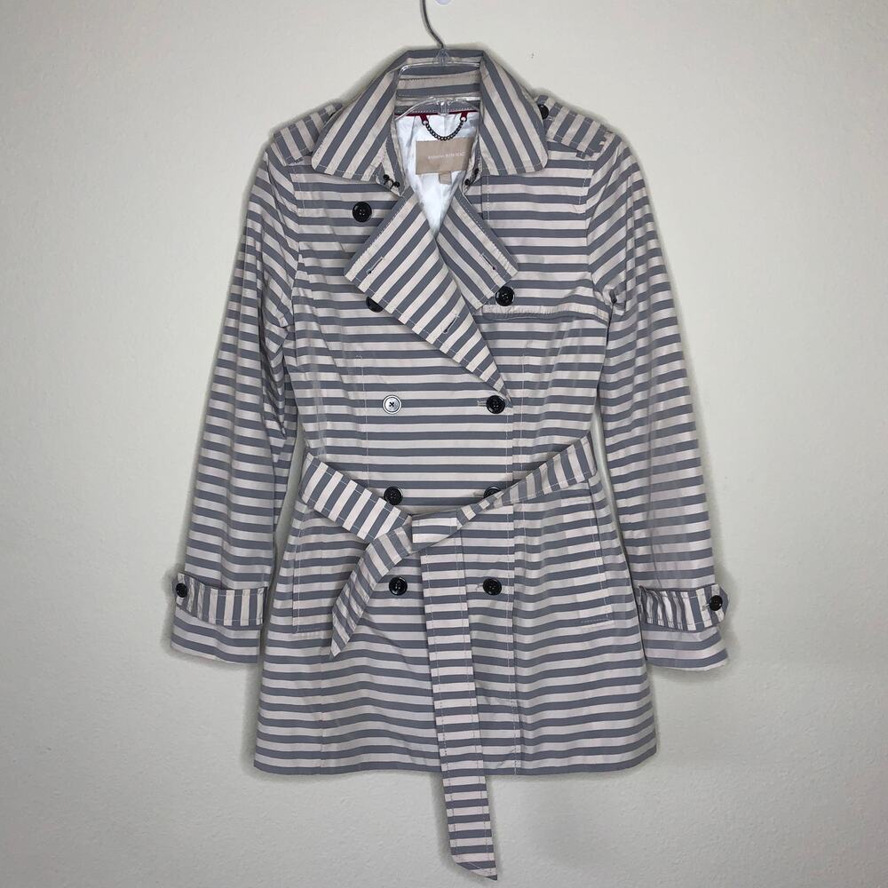 Blue White Stripe Peacoat Rain Jacket XS